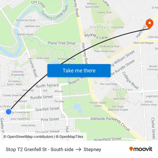 Stop T2 Grenfell St - South side to Stepney map