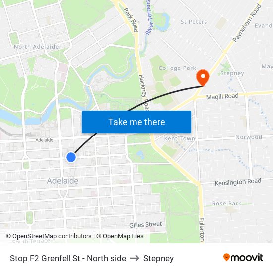 Stop F2 Grenfell St - North side to Stepney map