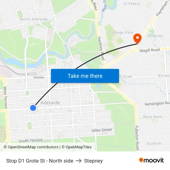 Stop D1 Grote St - North side to Stepney map