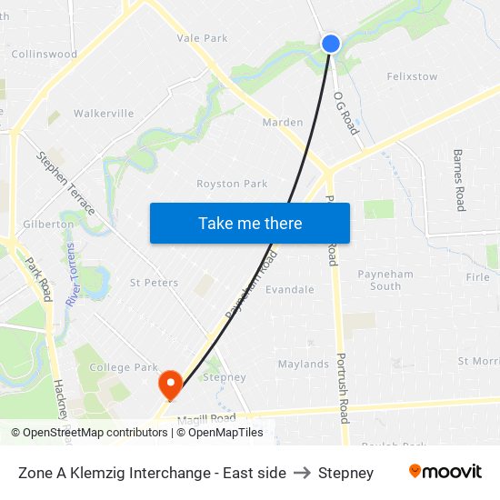 Zone A Klemzig Interchange - East side to Stepney map