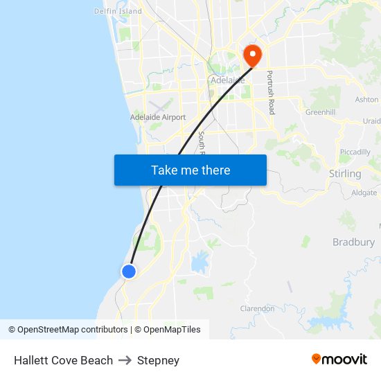 Hallett Cove Beach to Stepney map
