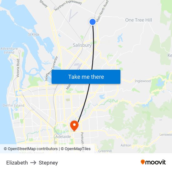 Elizabeth to Stepney map