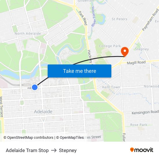 Adelaide Tram Stop to Stepney map