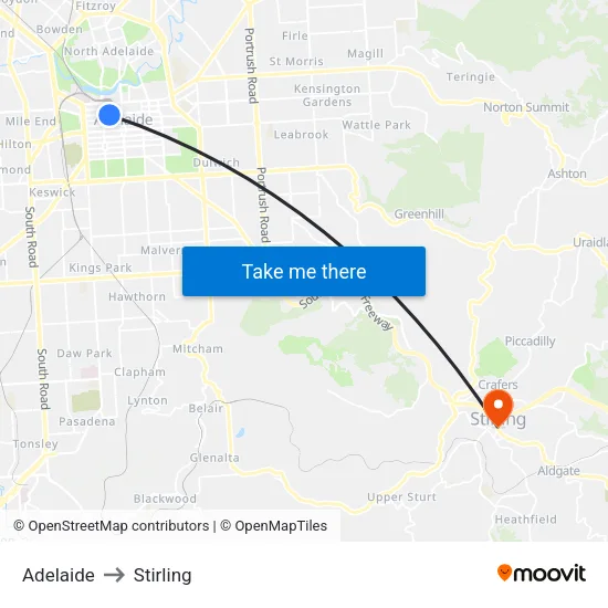 Adelaide to Stirling map