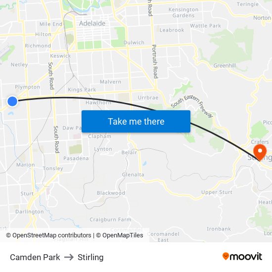 Camden Park to Stirling map