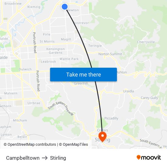 Campbelltown to Stirling map