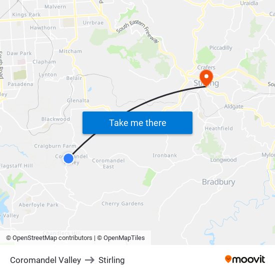 Coromandel Valley to Stirling map