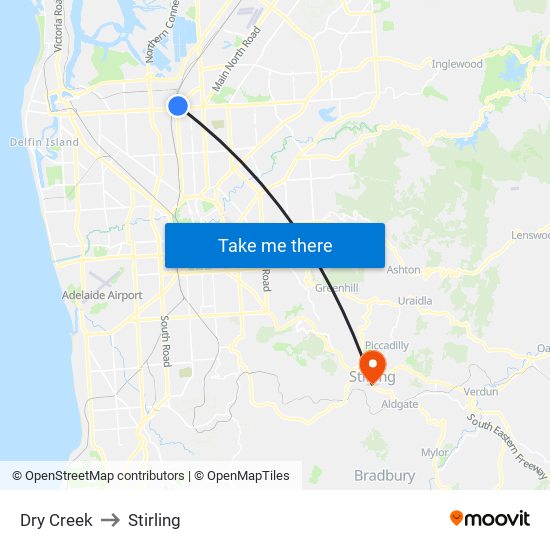 Dry Creek to Stirling map