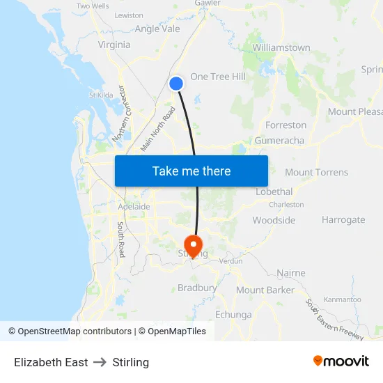 Elizabeth East to Stirling map