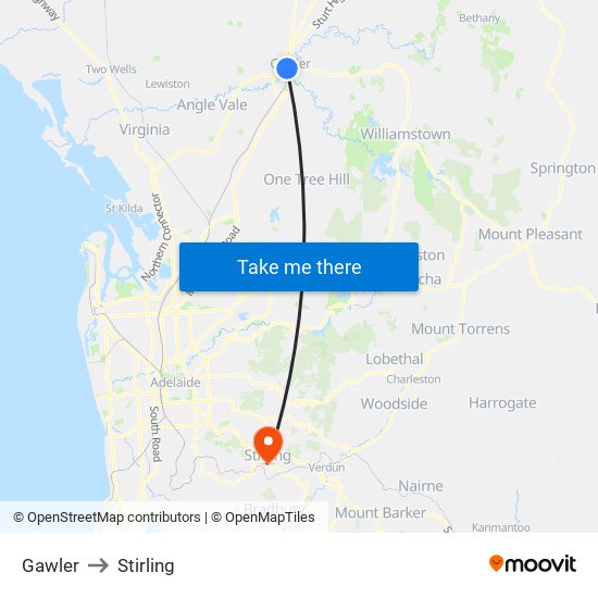 Gawler to Stirling map