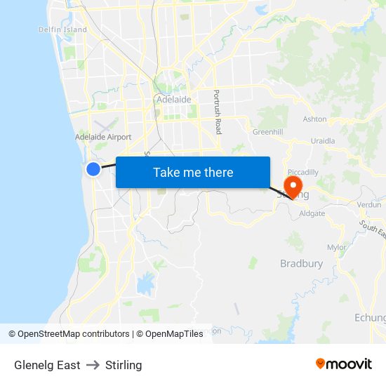 Glenelg East to Stirling map