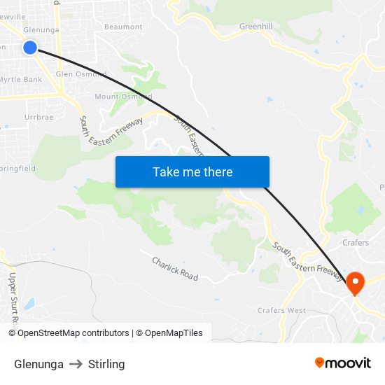 Glenunga to Stirling map