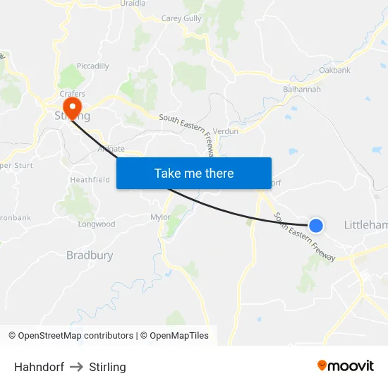 Hahndorf to Stirling map