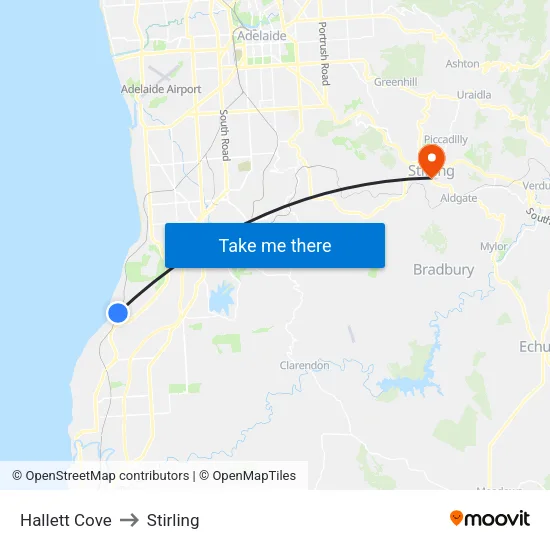 Hallett Cove to Stirling map