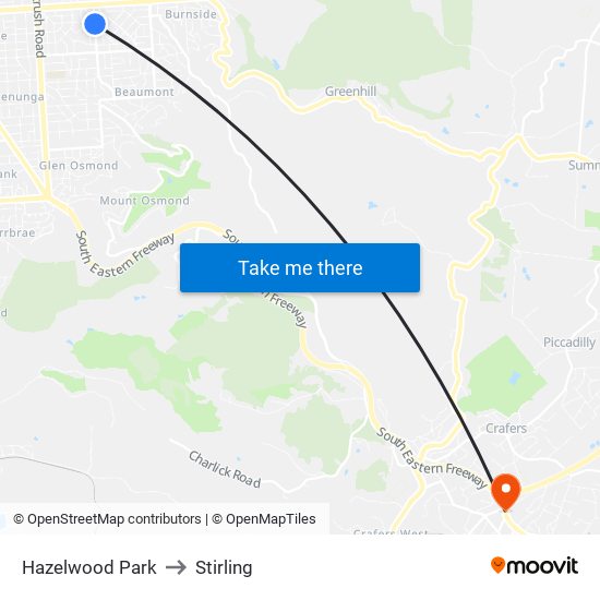 Hazelwood Park to Stirling map