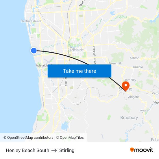 Henley Beach South to Stirling map