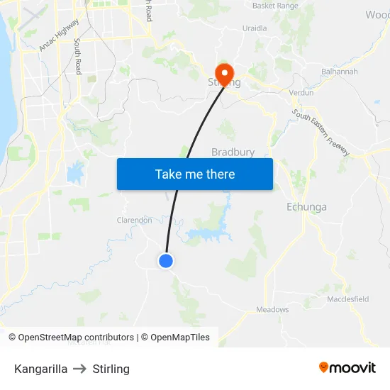 Kangarilla to Stirling map