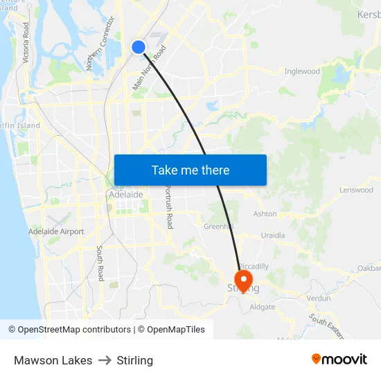 Mawson Lakes to Stirling map