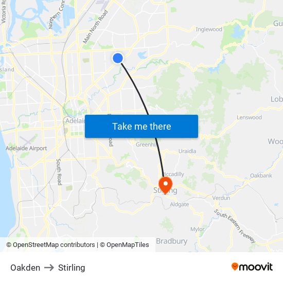 Oakden to Stirling map