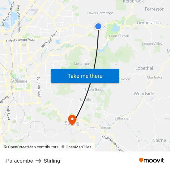 Paracombe to Stirling map