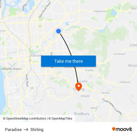 Paradise to Stirling map