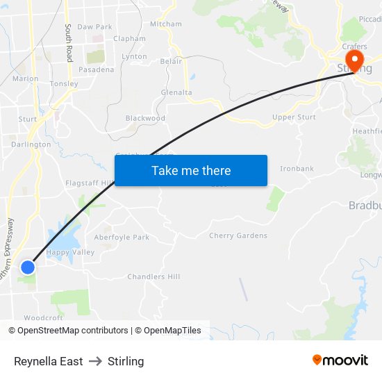 Reynella East to Stirling map