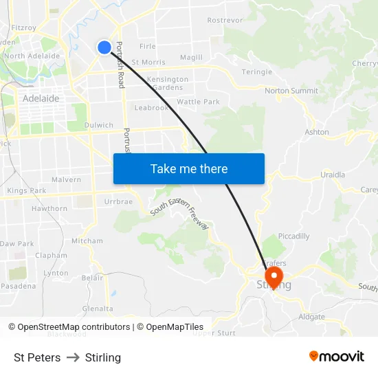 St Peters to Stirling map
