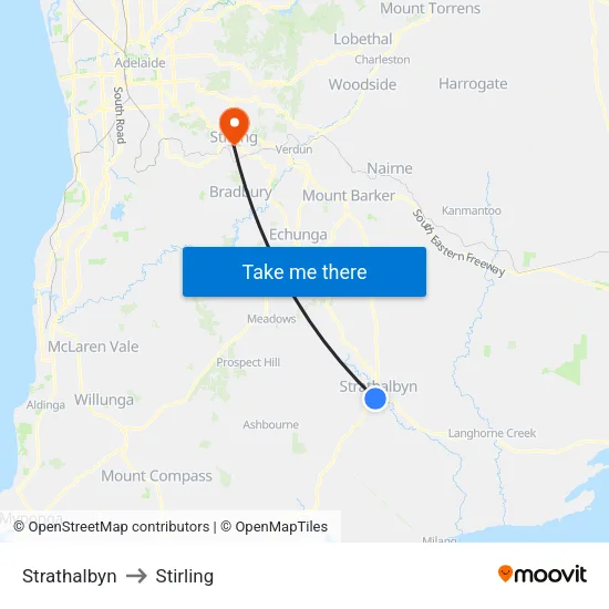 Strathalbyn to Stirling map