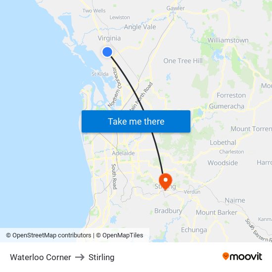 Waterloo Corner to Stirling map