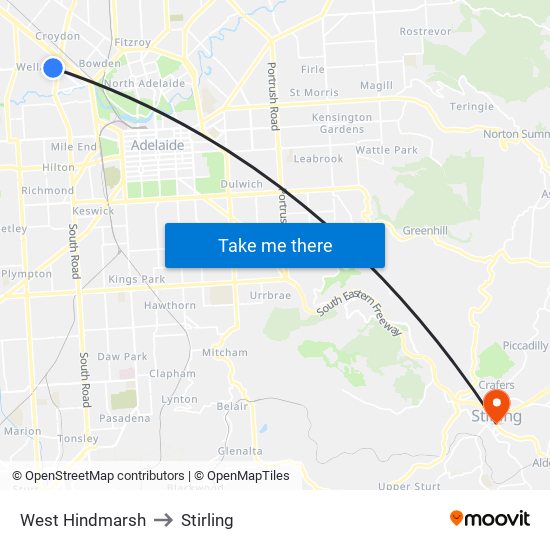 West Hindmarsh to Stirling map