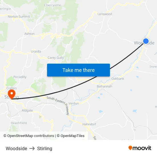Woodside to Stirling map