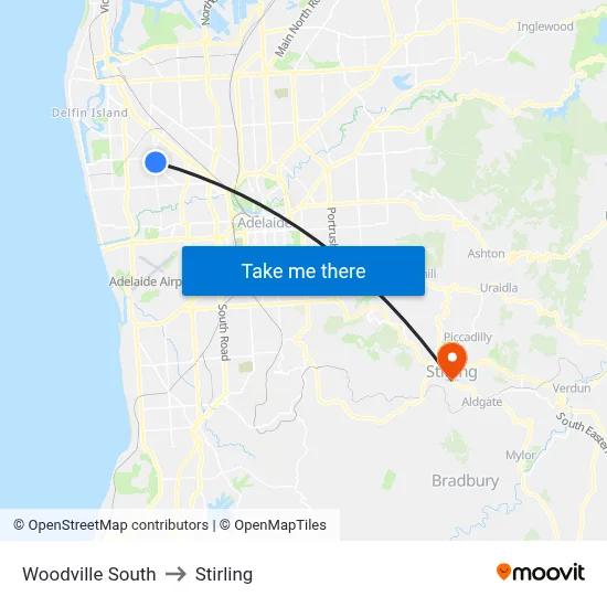 Woodville South to Stirling map