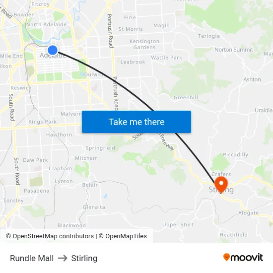 Rundle Mall to Stirling map