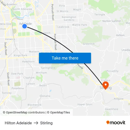 Hilton Adelaide to Stirling map