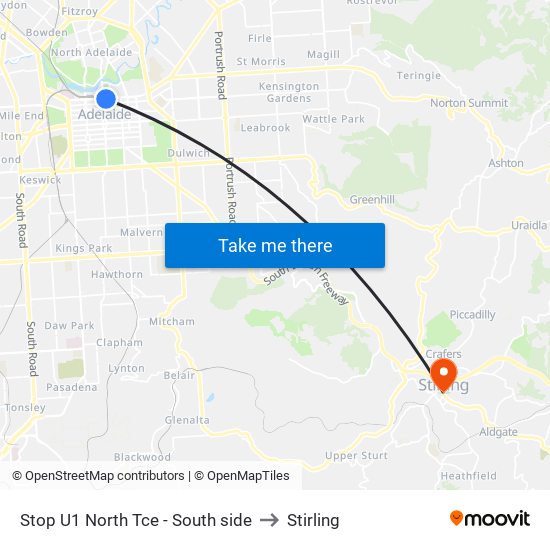 Stop U1 North Tce - South side to Stirling map