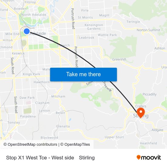 Stop X1 West Tce - West side to Stirling map