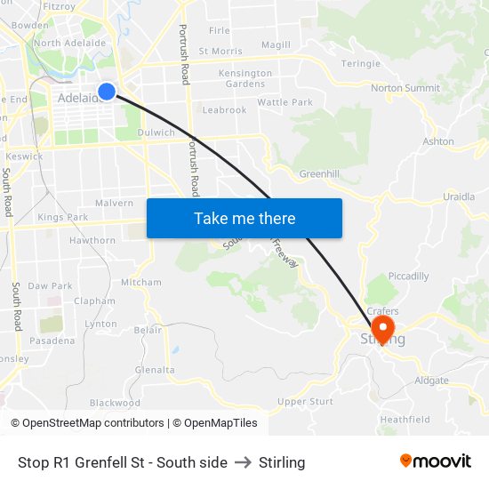 Stop R1 Grenfell St - South side to Stirling map