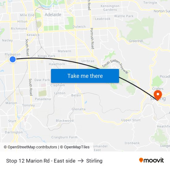 Stop 12 Marion Rd - East side to Stirling map