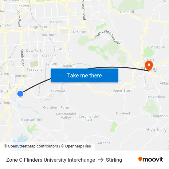 Zone C Flinders University Interchange to Stirling map