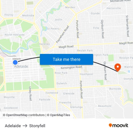 Adelaide to Stonyfell map