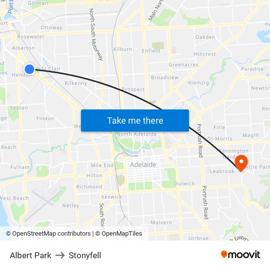 Albert Park to Stonyfell map