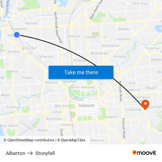 Alberton to Stonyfell map