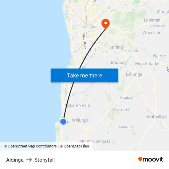 Aldinga to Stonyfell map