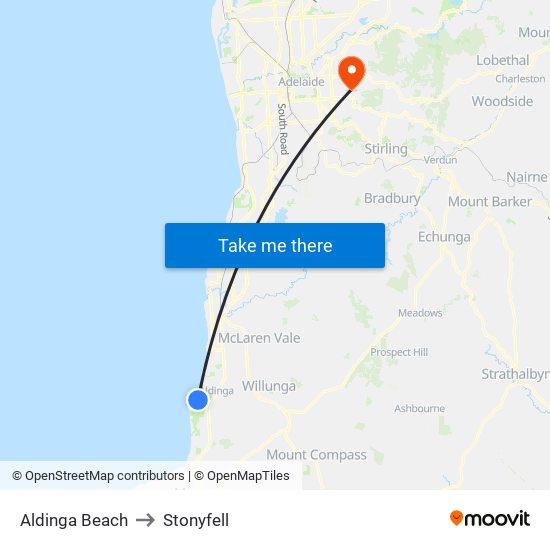 Aldinga Beach to Stonyfell map