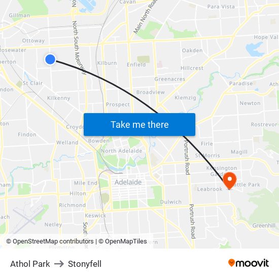 Athol Park to Stonyfell map