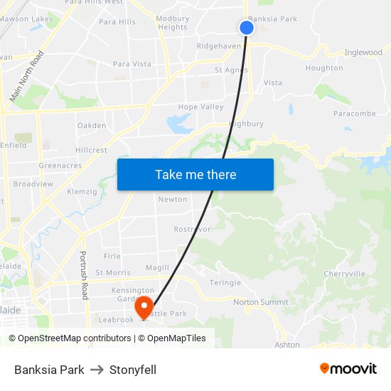 Banksia Park to Stonyfell map