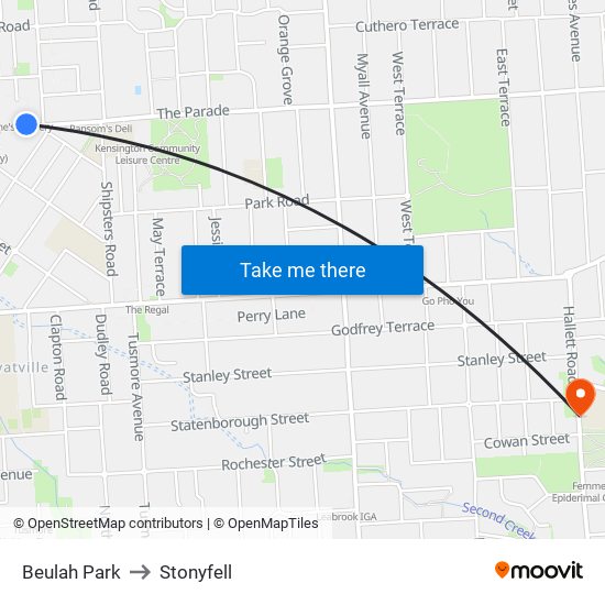 Beulah Park to Stonyfell map