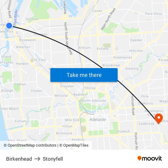 Birkenhead to Stonyfell map