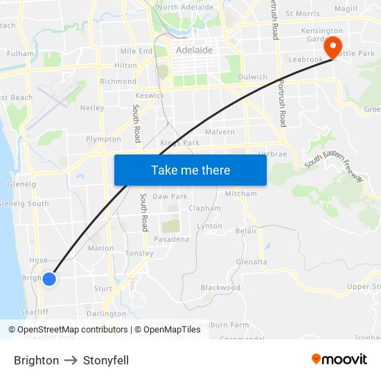 Brighton to Stonyfell map