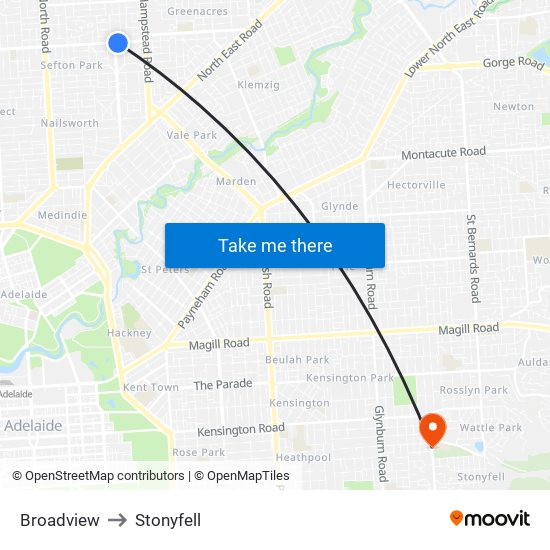 Broadview to Stonyfell map